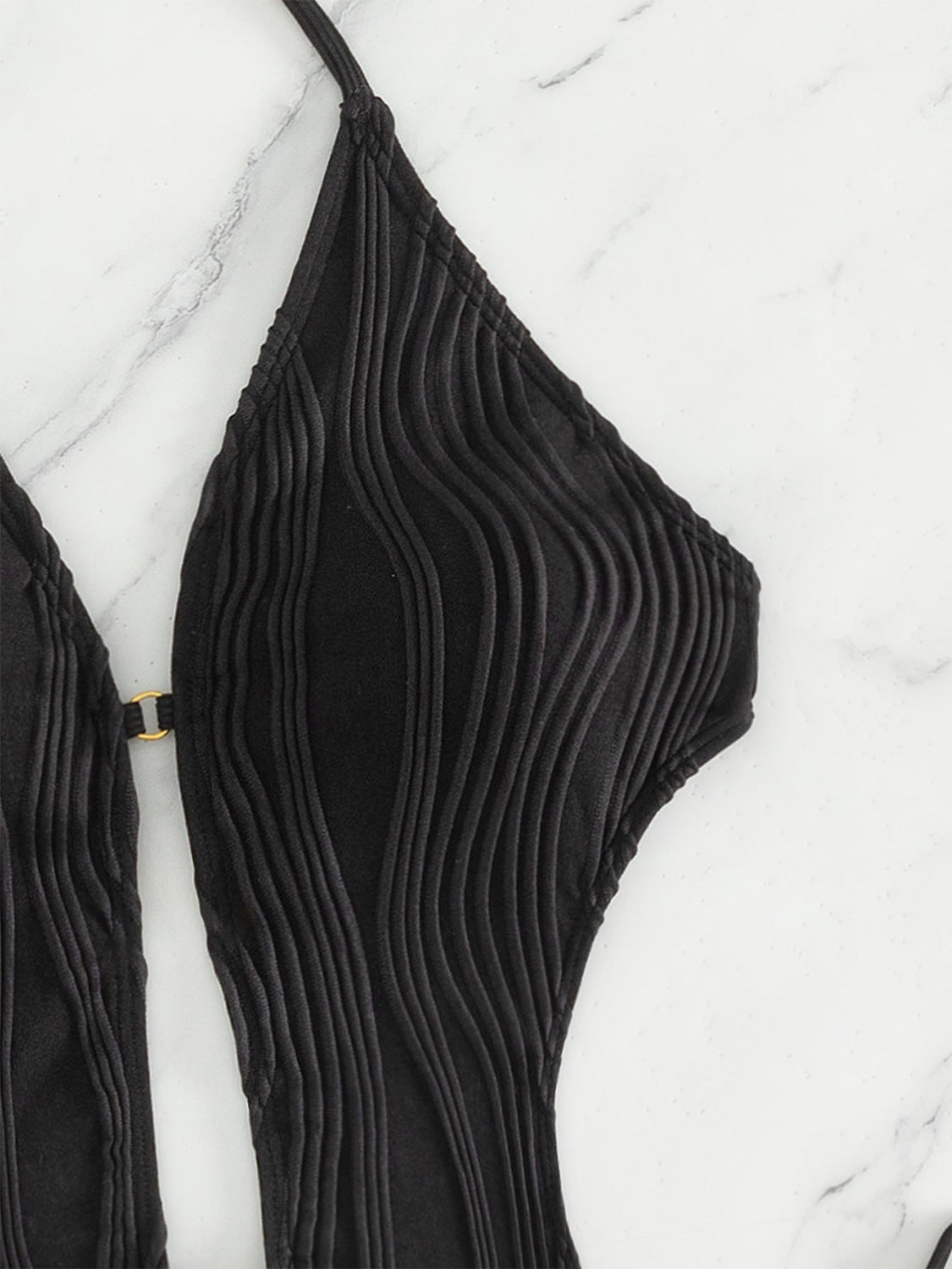 Textured Cutout Tied One-Piece Swimwear