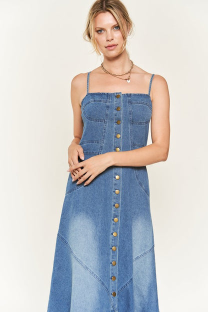 Button down sleeveless denim dress