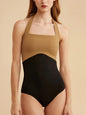 Contrast Halter Neck One-Piece Swimwear