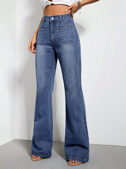 High Waist Bootcut Jeans with Pockets