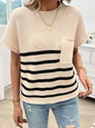 Devine Striped Round Neck Short Sleeve Sweater