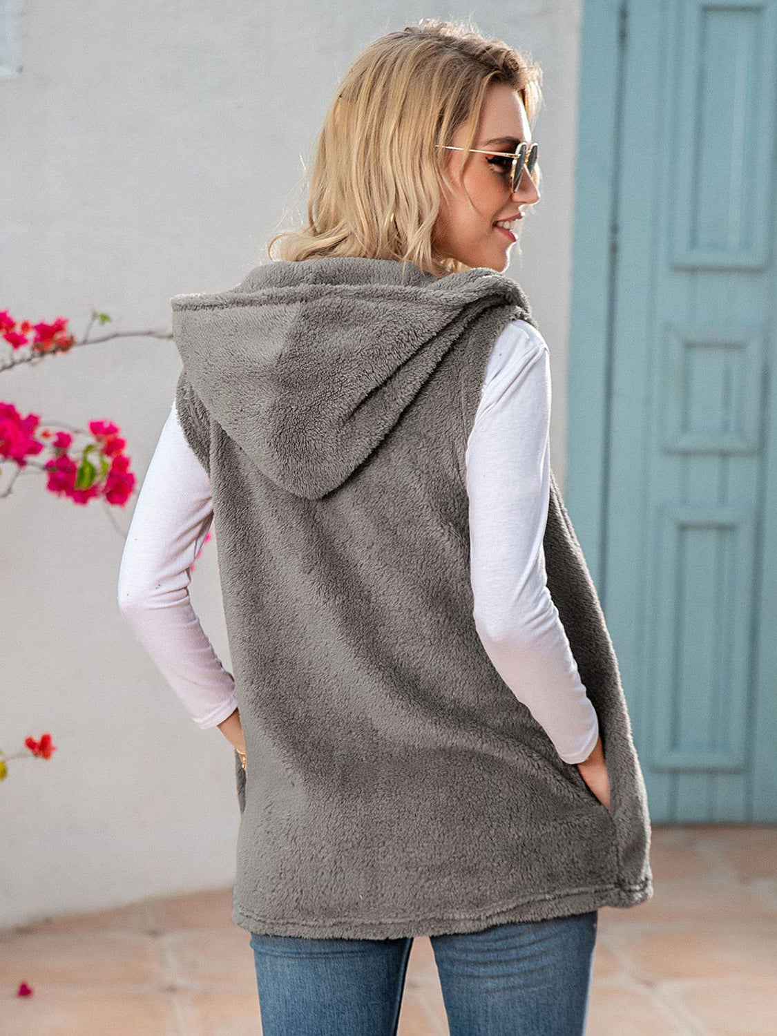 Full Size Sleeveless Hooded Vest with Pockets