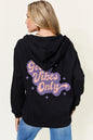 Simply Love Full Size GOOD VIBES ONLY Graphic Zip-Up Hoodie with Pockets