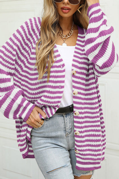 Striped Button Up Long Sleeve Cardigan