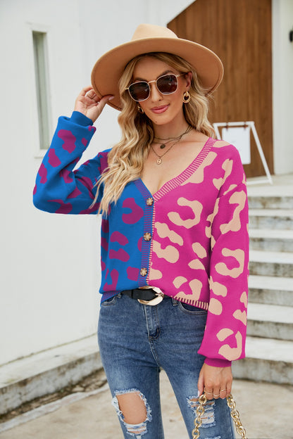 Leopard Button Up Dropped Shoulder Cardigan