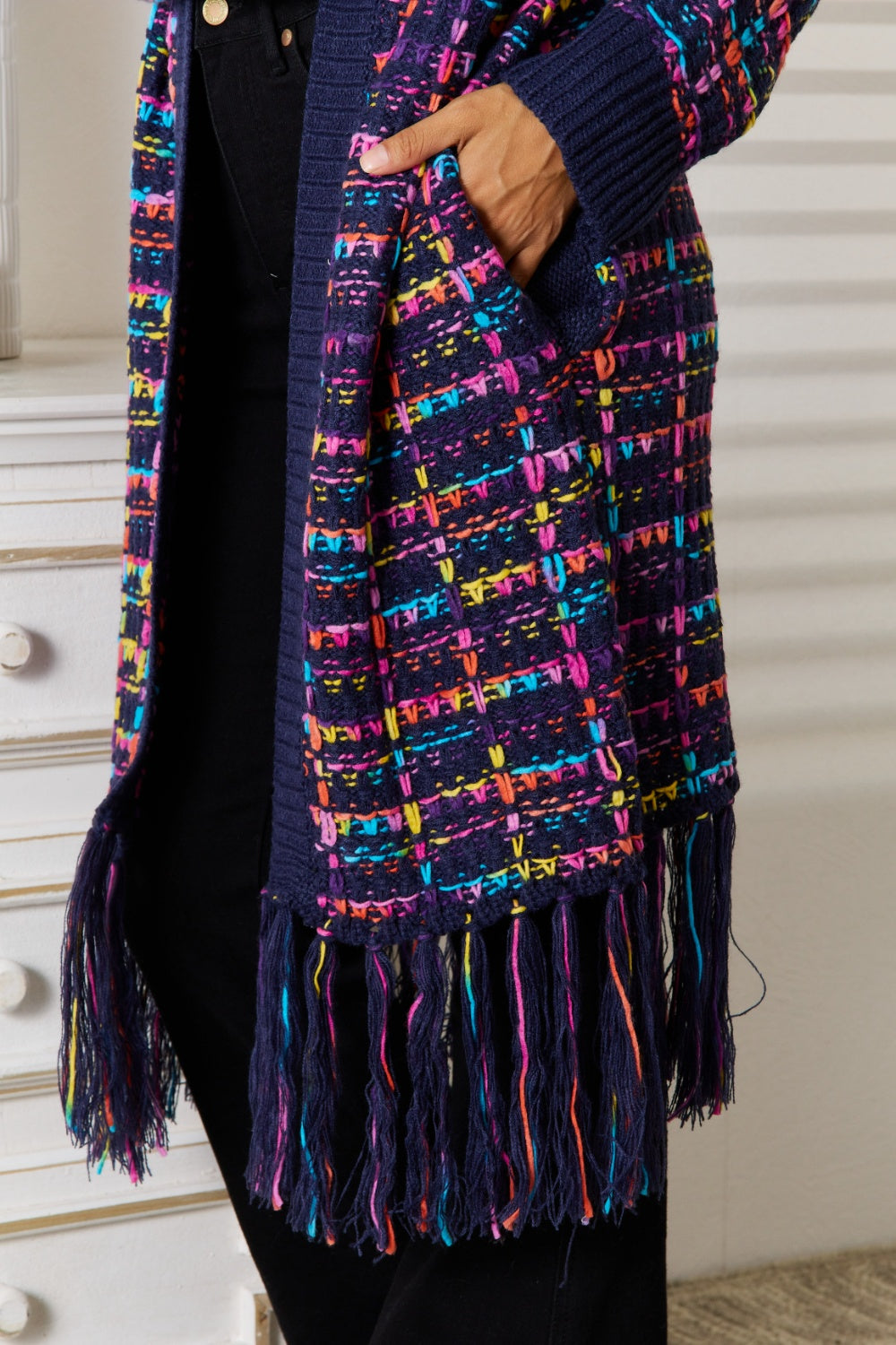 Angel Wings Fringe Hem Open Front Cardigan