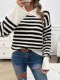 Devine Striped Collared Neck Long Sleeve Sweater