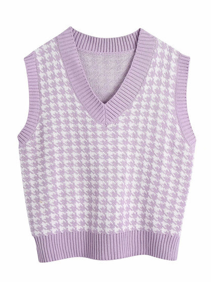 Houndstooth V-Neck Sweater Vest