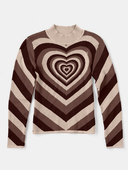 Heart Mock Neck Long Sleeve Sweater