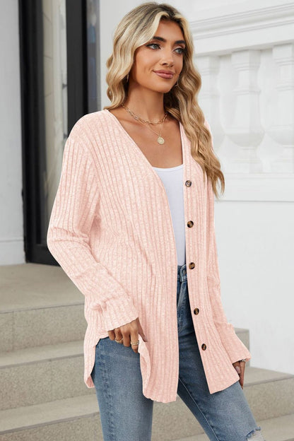 Ribbed Button Up Long Sleeve Cardigan