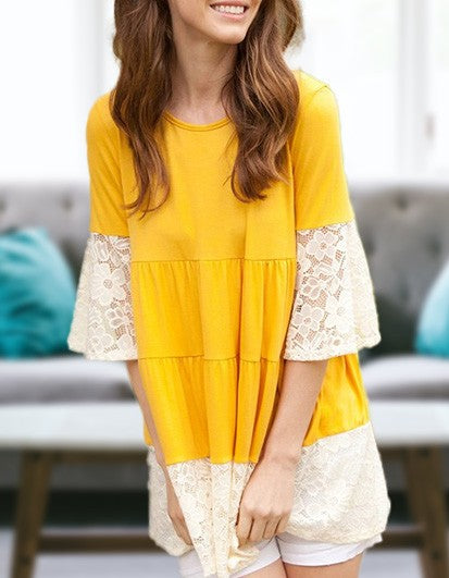 Lace Ruffle Sleeve Tiered Tunic