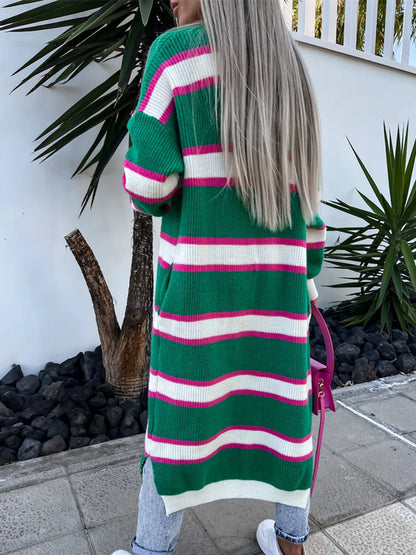 Striped Open Front Longline Cardigan