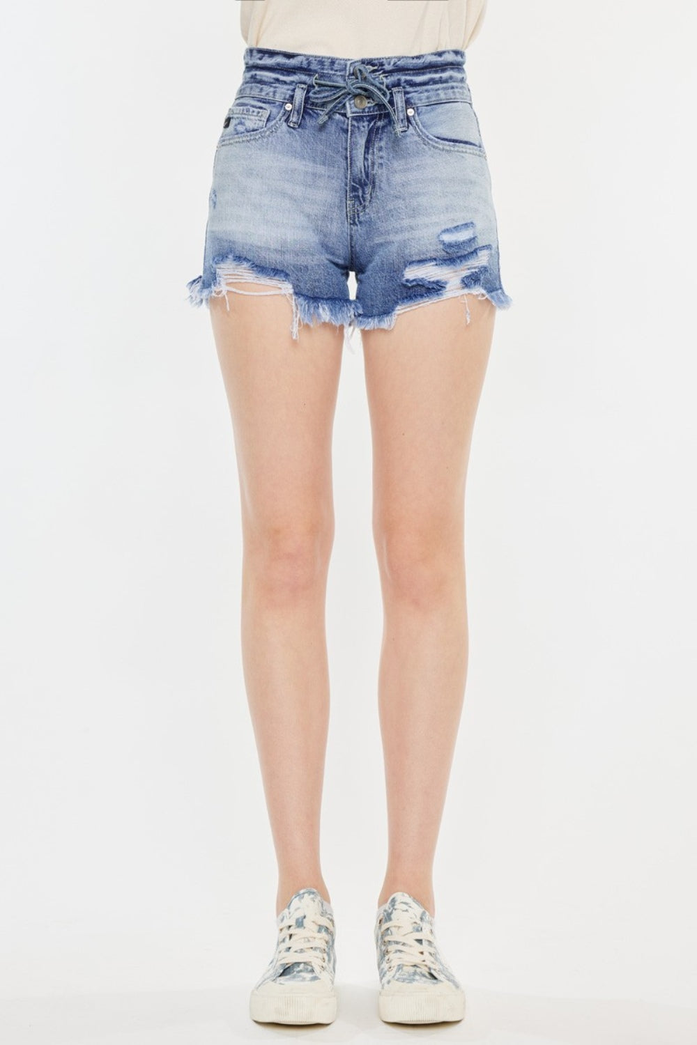 Kancan High Rise Frayed Hem Denim Shorts