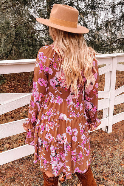 Floral Flounce Sleeve Tiered Dress