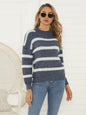 Shiny Striped Round Neck Long Sleeve Sweater