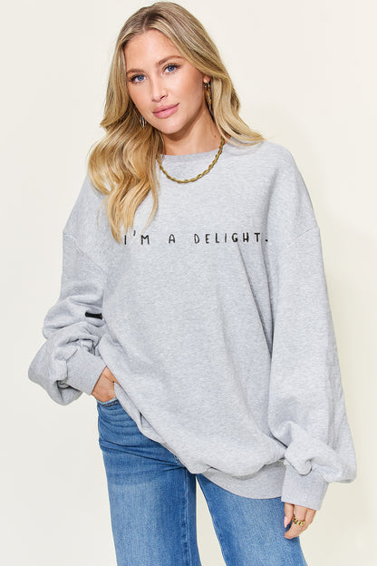 Simply Love Full Size I'M A DELIGHT Drop Shoulder Oversized Sweatshirt