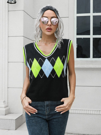 Geometric V-Neck Sweater Vest