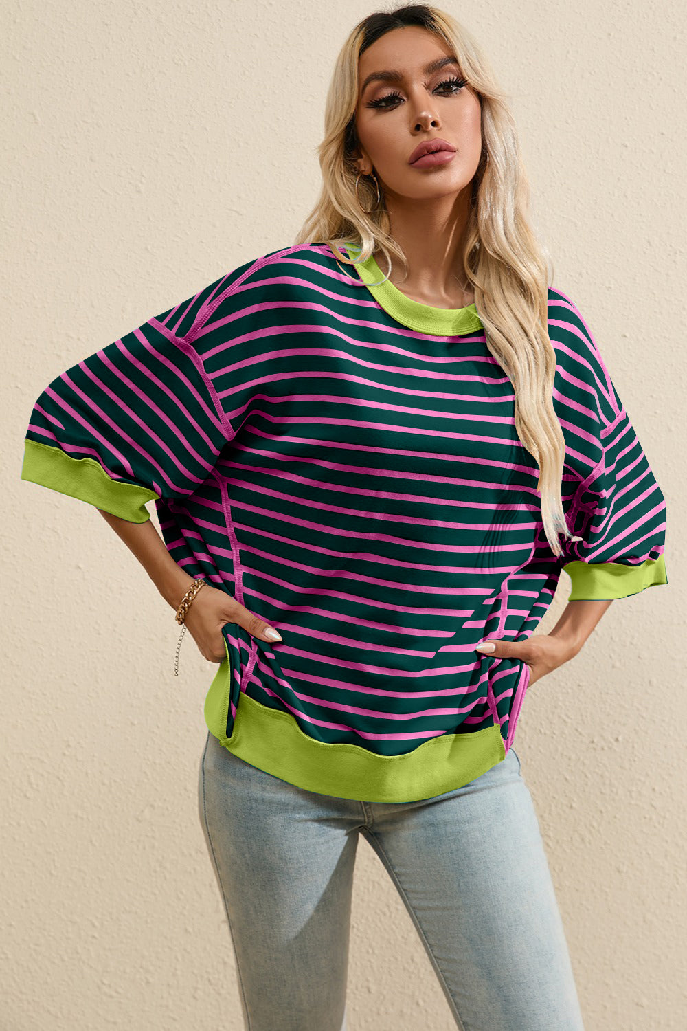 Striped Round Neck Half Sleeve T-Shirt