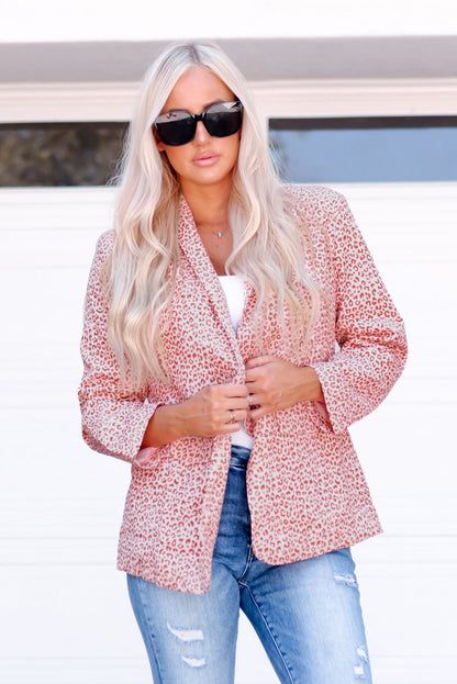 Double Take Leopard Shawl Collar Blazer