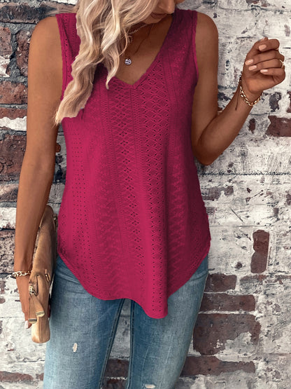 Eyelet V-Neck Wide Strap Tank