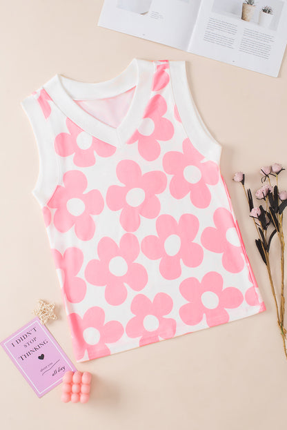 Flower Printed V-Neck Tank