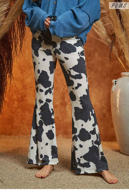 MOCHA COW PRINT FLARED PANTS