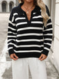 Striped Johnny Collar Long Sleeve Sweater