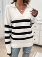 Devine Striped Collared Neck Long Sleeve Sweater