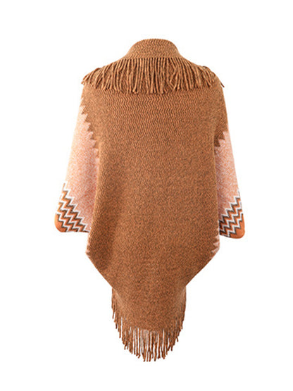 Geometric Fringe Open Front Cardigan