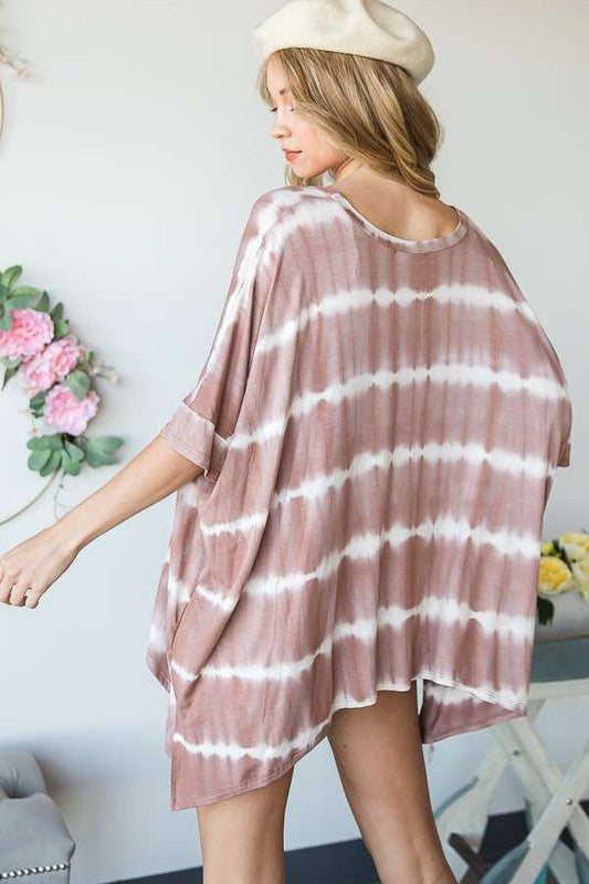 STRIPED TIE DYE ROUND NECK TUNIC