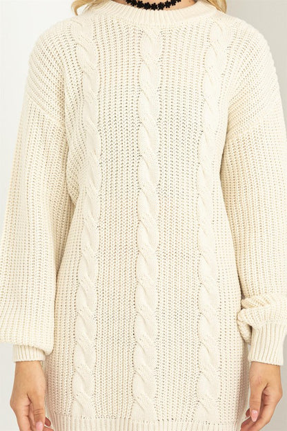 Cable-Knit Ribbed Mini Sweater Dress