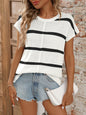 Mandy Striped Round Neck Short Sleeve Knit Top