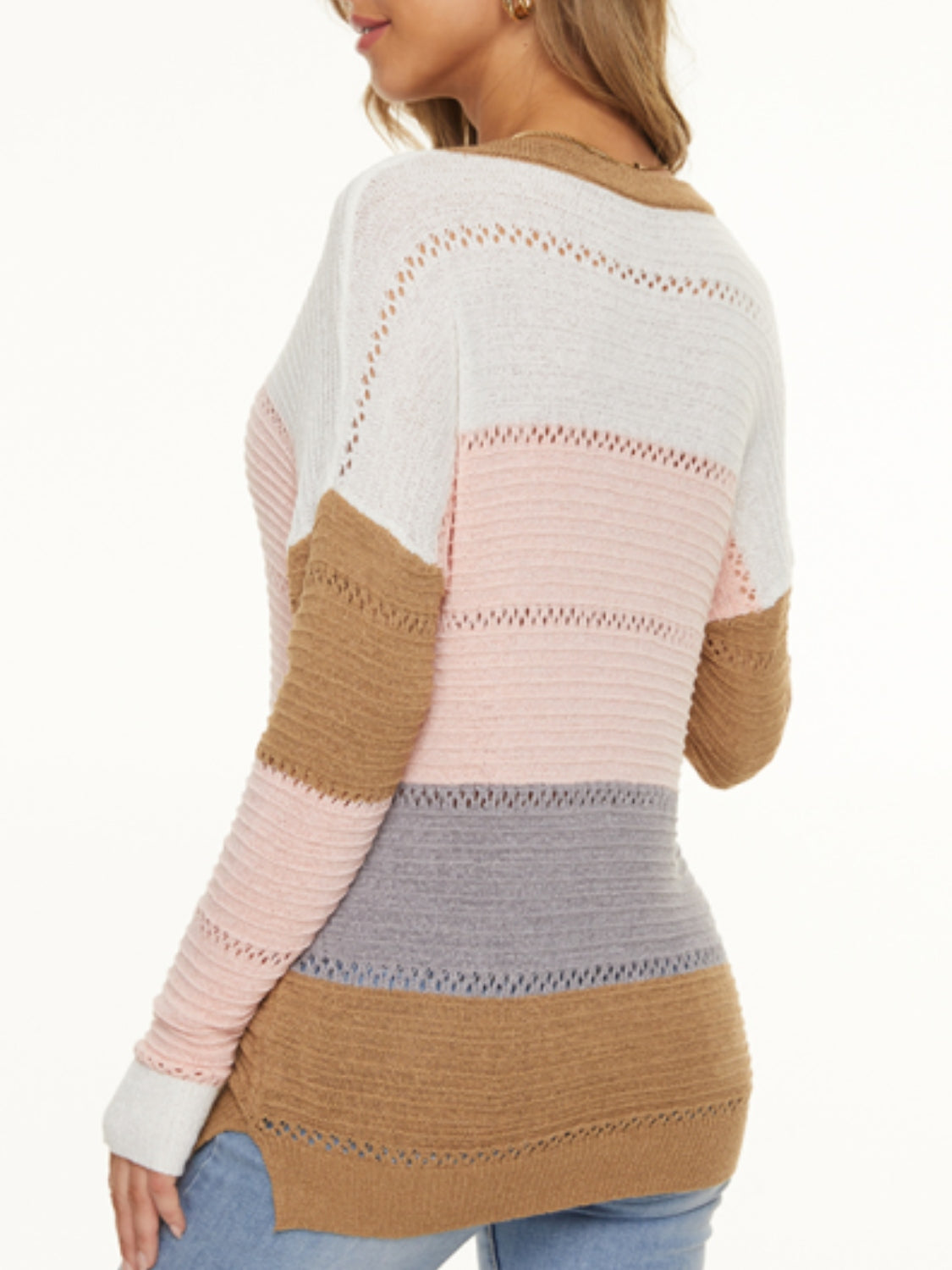 Eyelet Surplice Dropped Shoulder Sweater