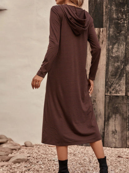 Striped Zip Front Hooded Dress