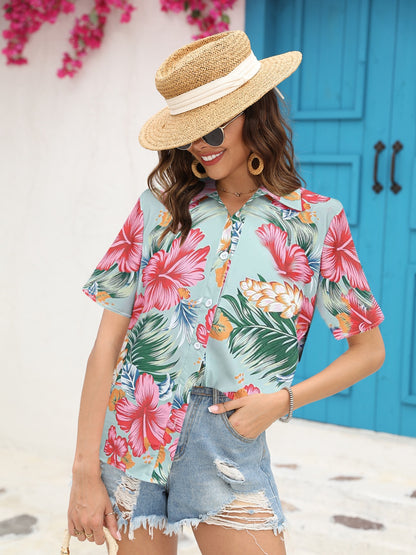 Printed Collared Neck Short Sleeve Shirt