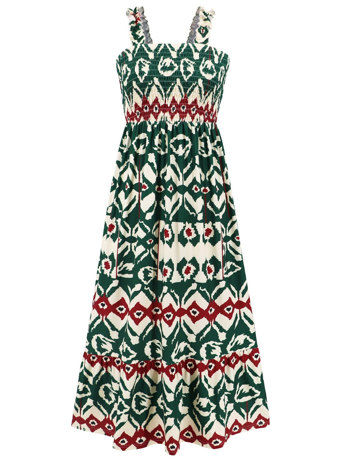 Smocked Printed Square Neck Sleeveless Dress