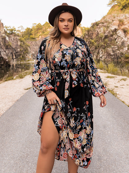 Plus Size V-Neck Long Sleeve Dress