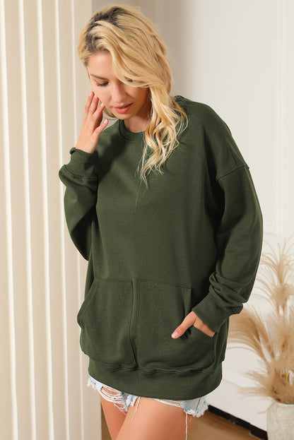 Pocketed Round Neck Dropped Shoulder Sweatshirt