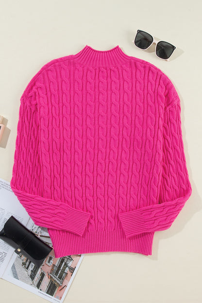 Cable-Knit Mock Neck Long Sleeve Sweater