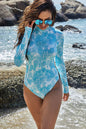 Printed Mock Neck Long Sleeve One-Piece Swimwear