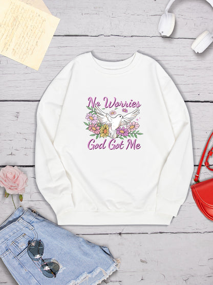 NO WORRIES GOD GOT ME Round Neck Sweatshirt