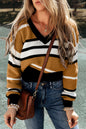 Striped V-Neck Dropped Shoulder Sweater