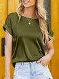 Boat Neck Short Sleeve Blouse