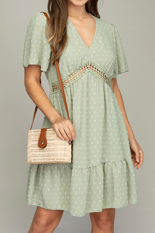 V neck dress with lace trim