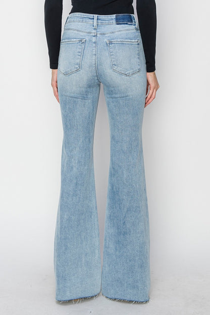 RISEN Full Size High Rise Raw Cut Hem Bootcut Jeans