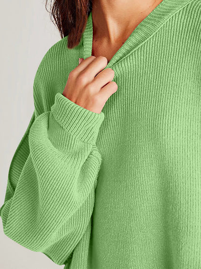 Double Take Side Slit Round Neck Long Sleeve Sweater