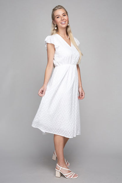 V neck embroidered eyelet dress