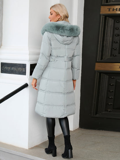 Longline Hooded Winter Coat with Pockets