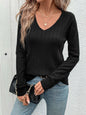 Perfee V-Neck Long Sleeve Knit Top