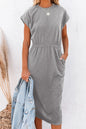 Pocketed Round Neck Cap Sleeve Dress